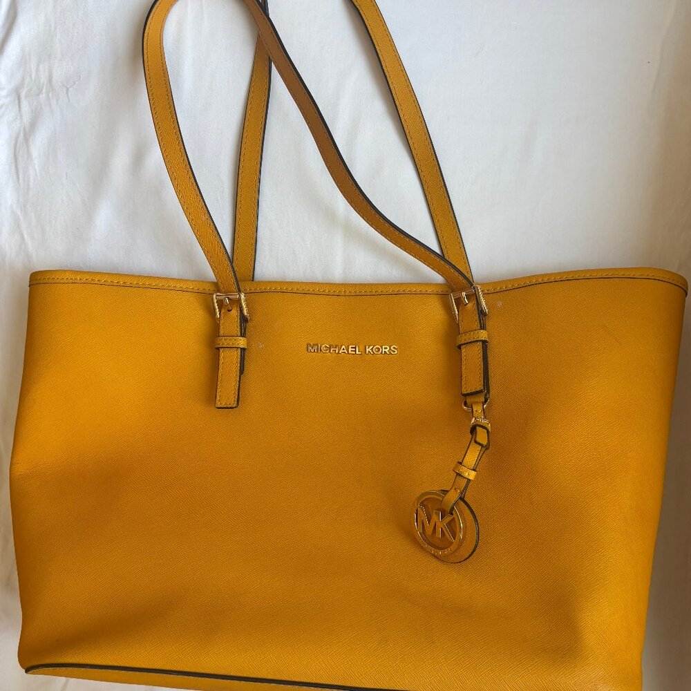 Michael Kors Yellow Saffiano Leather Jet Set Tote